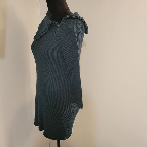 No Boundaries Teal Ribbed Asymmetrical Zip Oversized Collar Sweater Dress Sz L - Picture 8 of 15